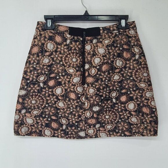 Alice & Olivia Embroidered Floral Quilted Mini Brown Neutral Skirt Size 29 - Picture 5 of 7